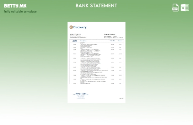 Модерен стил Шаблон за збор за извод од банкарска изјава на Јужна Африка Дискаве